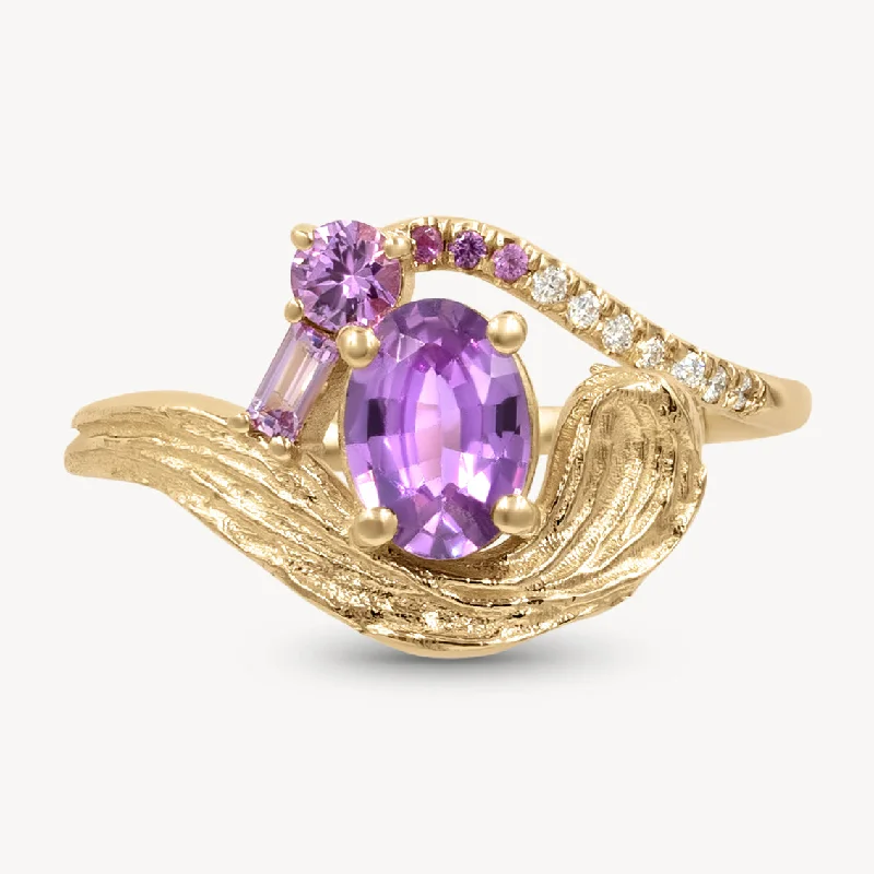 Women’s slim rings with pave sapphire accents -Red Violet Ring