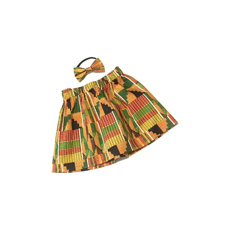 African Dresses with Culture -Kente African Skirt and Hair Bow