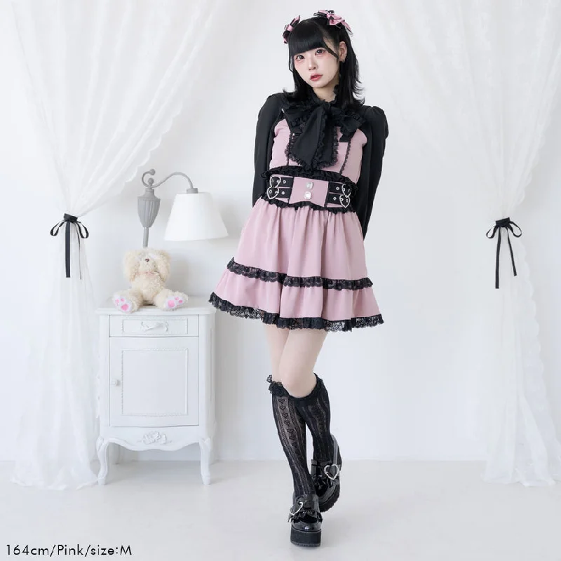 Belted Dresses for Shaping -Dear My Love jirai kei tiered heart skirt