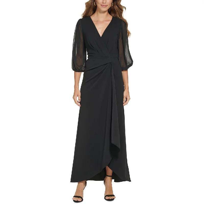 Office Dresses for Business -DKNY Womens Crepe Faux Wrap Midi Dress