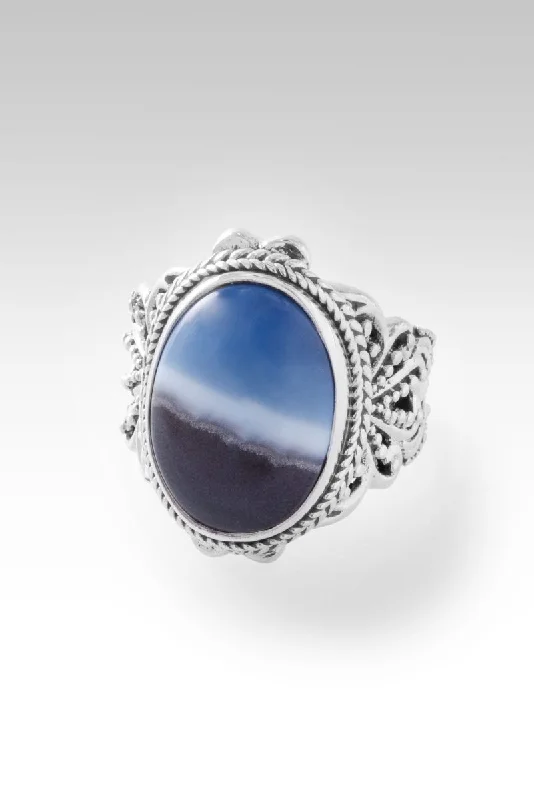 Women’s rings with engraved constellations for stars -Ethereal Aura Ring™ in Banded Blue Opal