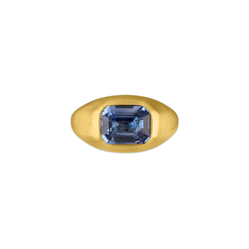 Women’s rings with agate slices for earthiness -Emerald Cut Blue Sapphire Roz Ring