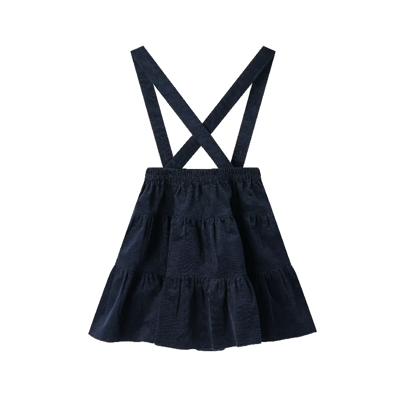 Prom Dresses for School Dance -CORDUROY TIERED SUSPENDER SKIRT-NAVY