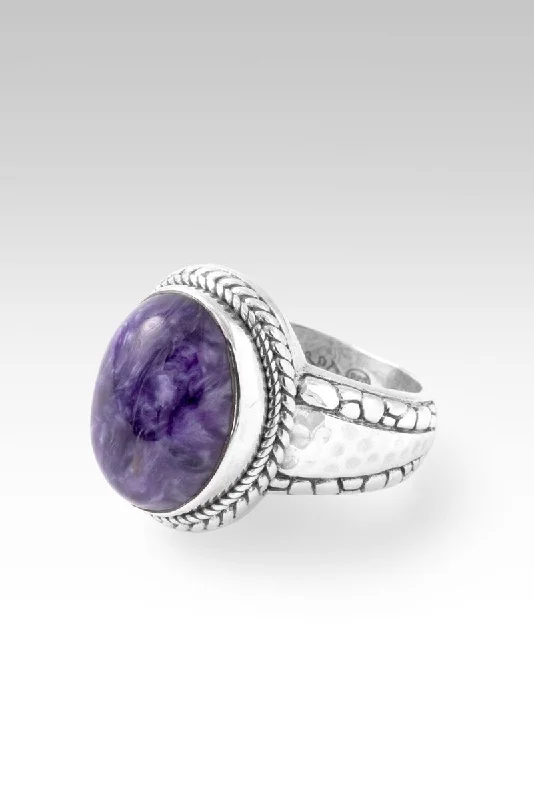 Women’s rings with polished amber for warmth -God's Blessings Ring™ in Charoite