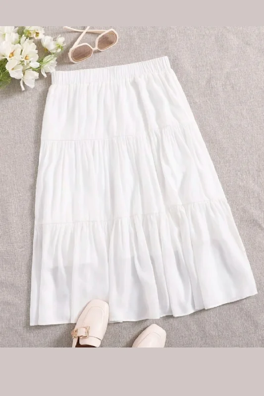 Low-waisted Dresses for Relaxed -Tiered Elasticated Skirt White