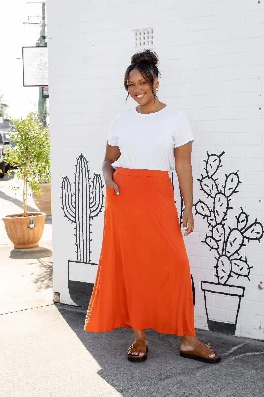 Belted Dresses for Shaping -Olivia Maxi Skirt in Burnt Orange