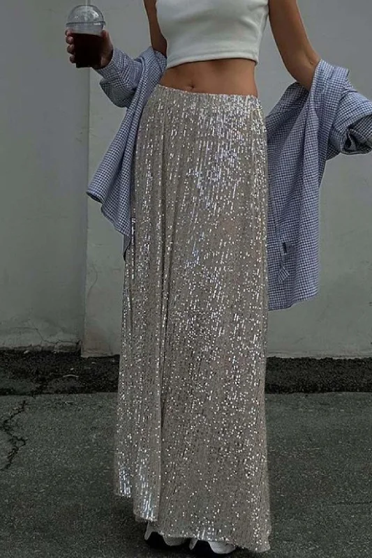 Solid Color Sequin Maxi Skirt