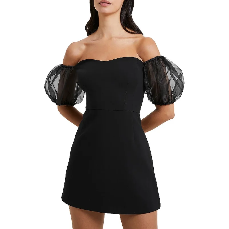 Fringed Dresses for Edgy -French Connection Womens Whisper Puff Sleeve Off-The-Shoulder Sheath Dress