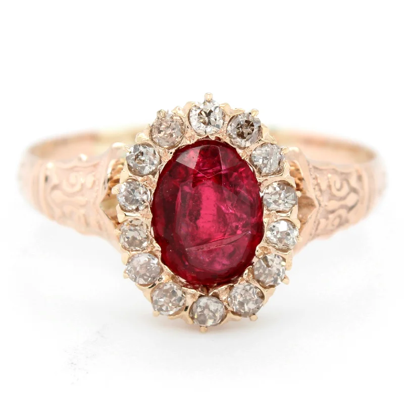 Women’s rings with pearl clusters for elegance -Antique Art Deco 14k Rose Gold 1.60ct Garnet & Diamond Halo Cocktail Ring