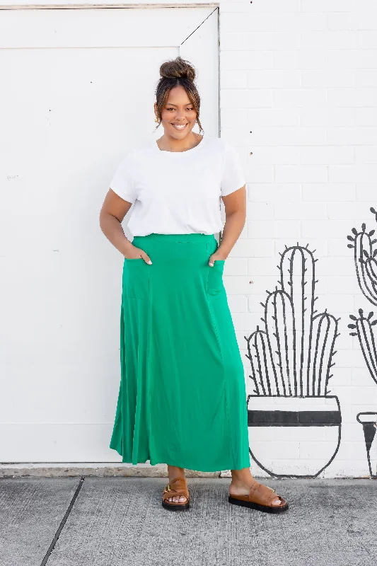 Beach Dresses for Coastal -Olivia Maxi Skirt in Jade Green