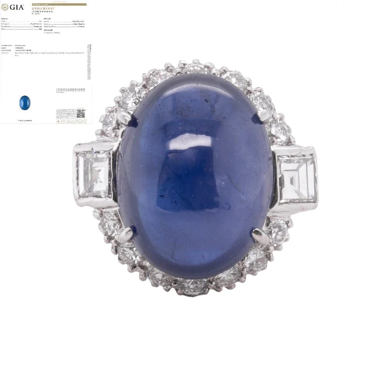 Women’s promise rings with subtle star engravings -GIA Sri Lankan Oval Cabochon Sapphire & Diamond Halo 14k White Gold Ring 1.50ctw