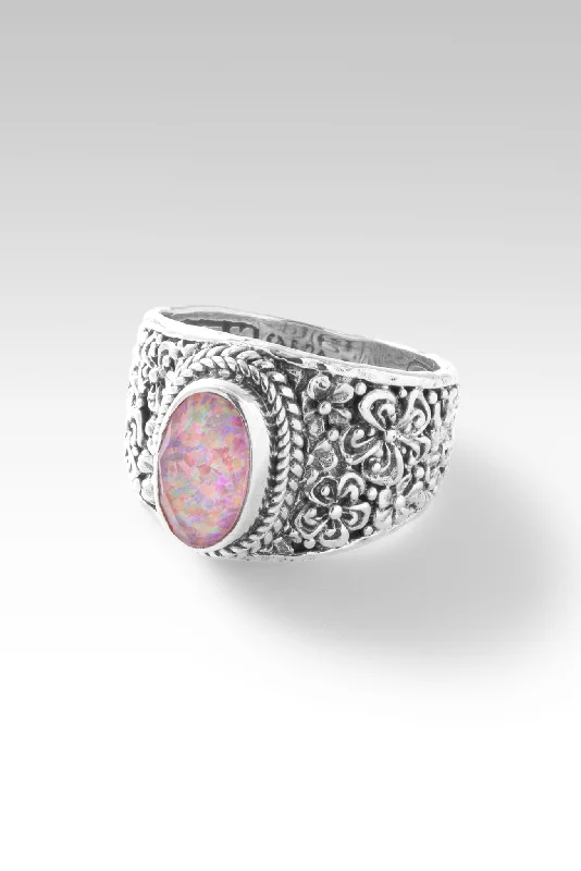 Women’s rings with raw moonstone for mystique -Garden Treasures Ring™ in Salmon Pink Opal & Quartz Doublet