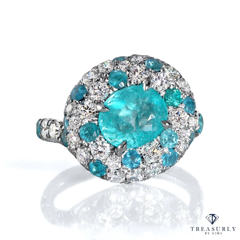 Women’s rings with vibrant aventurine for luck -Rare GIA 5ctw Natural PARAIBA Tourmaline & Diamond Platinum Ring