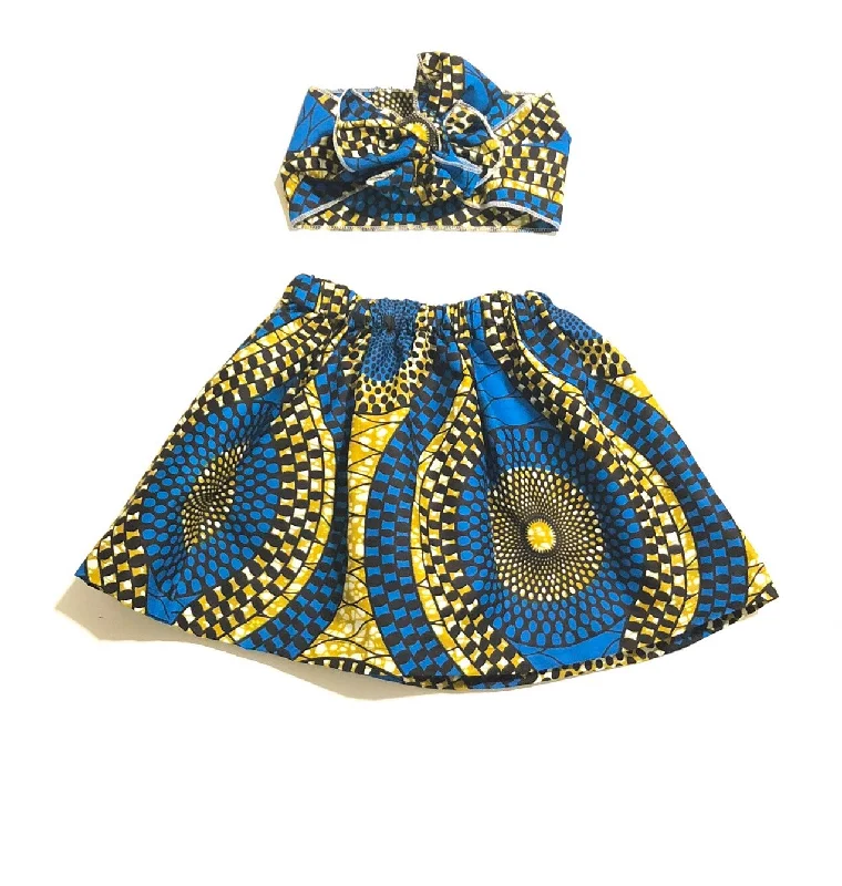 Buttoned Dresses for Stylish -African Blue Skirt and Head Wrap