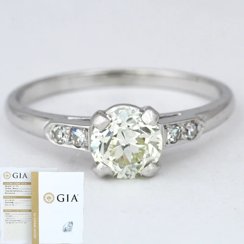 Women’s rings with faceted rose quartz shine -GIA Modern Solid Platinum 0.88ct and 0.10ctw Accent Diamond Engagement Ring