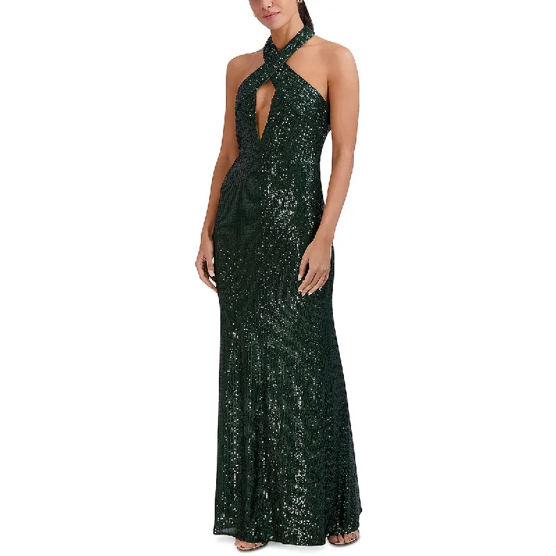 One-shoulder Dresses for Trendy -Laundry by Shelli Segal Womens Halter Sequined Evening Dress