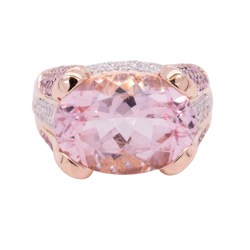 Women’s rings with mosaic opal for art -18k Rose Gold 13ct Kunzite Pink Sapphire & Diamond Cocktail Ring 1.96ctw Size 7