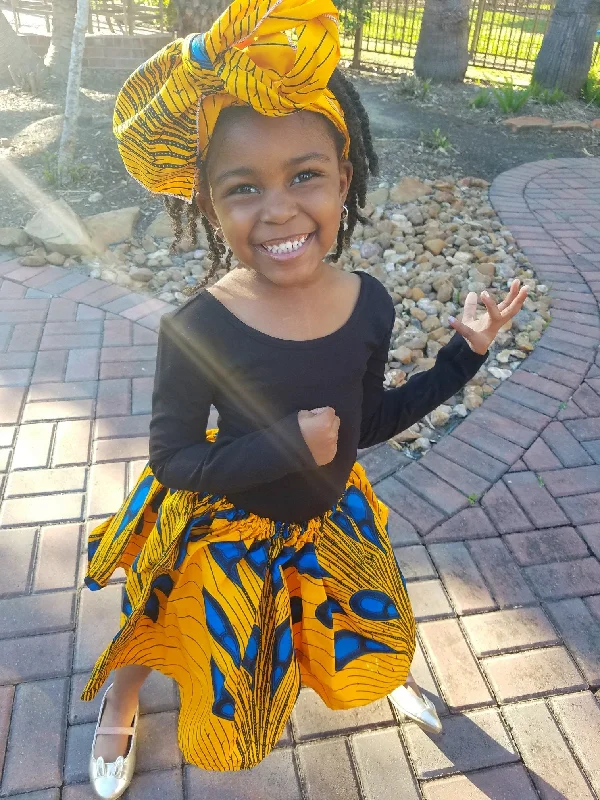 Sundress Dresses for Sunny -Girl’s African Skirt Set - Yellow with Blue