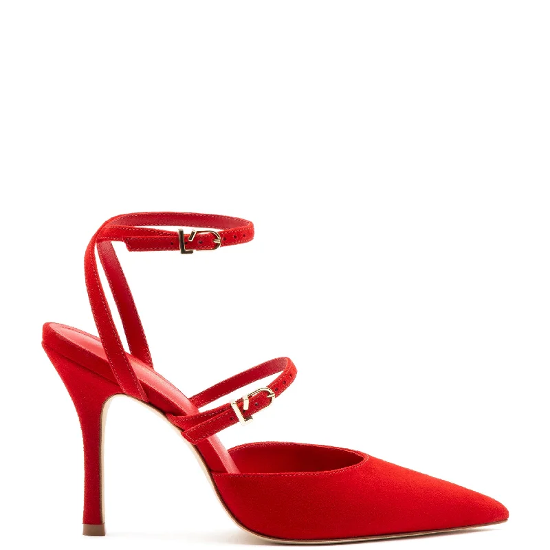 Dress shoes featuring patent leather gleam bold -Kris Pump In Scarlet Suede