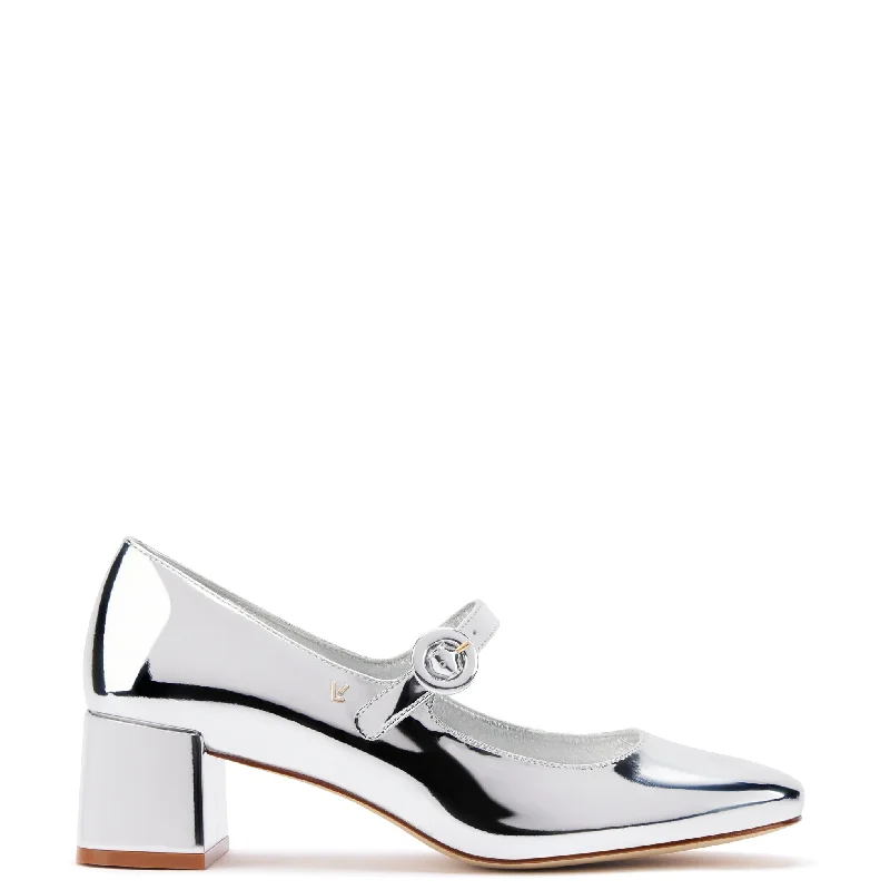 Stylish dress shoes with low heels feel chic -Blair Block Pump In Silver Specchio