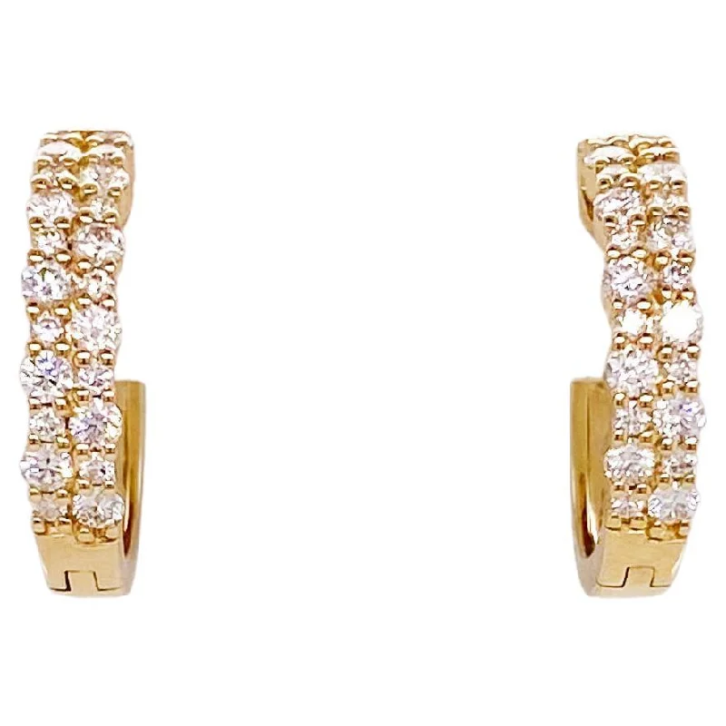 Best hoop earrings with angel wing accents for a spiritual and meaningful design-Double Diamond Row Huggie Earrings