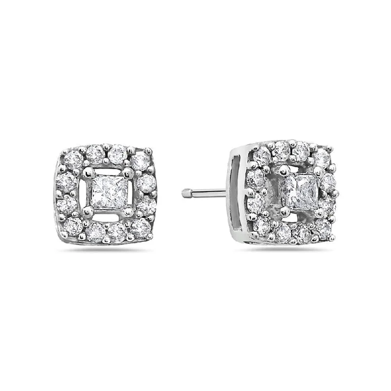 Best hoop earrings with twisted rope designs for a nautical-inspired style-10K White Gold Diamond Earrings 0.75 CT