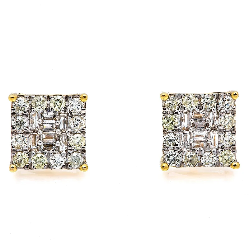 Hoop earrings with hearts for a sweet and romantic gesture-10K Yellow Gold Square Diamond Earrings 0.30 CT