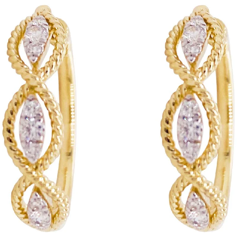 Hoop earrings with textured finishes for a vintage and classic style-Gold Twisted Diamond Hoop Earrings