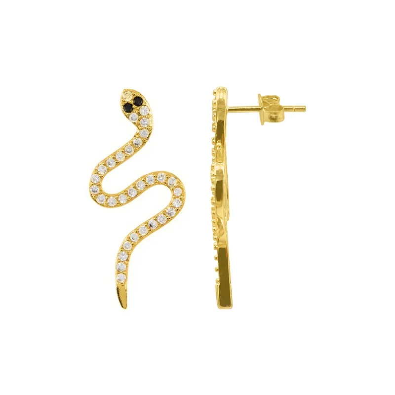 Hoop earrings with crescent moon shapes for a celestial and mystical appearance-14k Gold Plated Snake Crystal Earrings