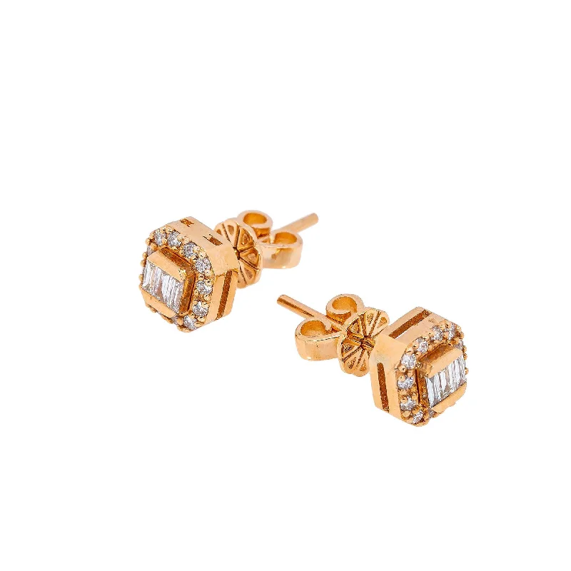 Best hoop earrings with marbled designs for a trendy and artistic effect-14K ROSE GOLD BAGUETTE DIAMOND EARRINGS