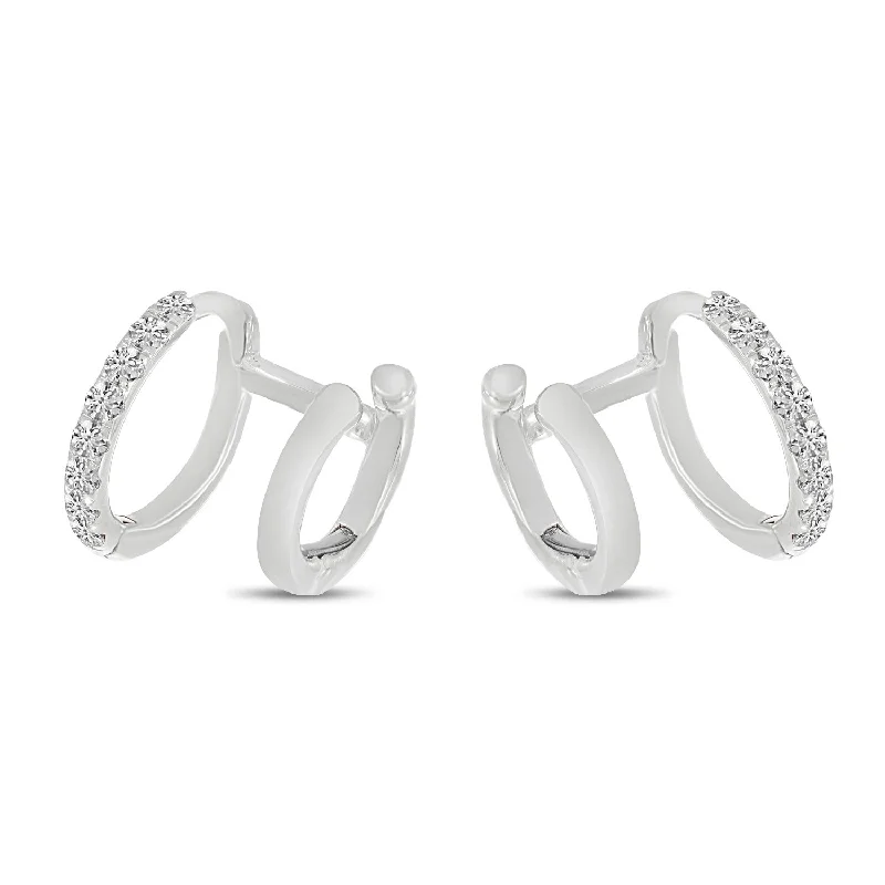 Best hoop earrings with snake chain details for a sleek and modern touch-14K White Gold 0.24ct. Diamond Double Hoop Huggie Earrings