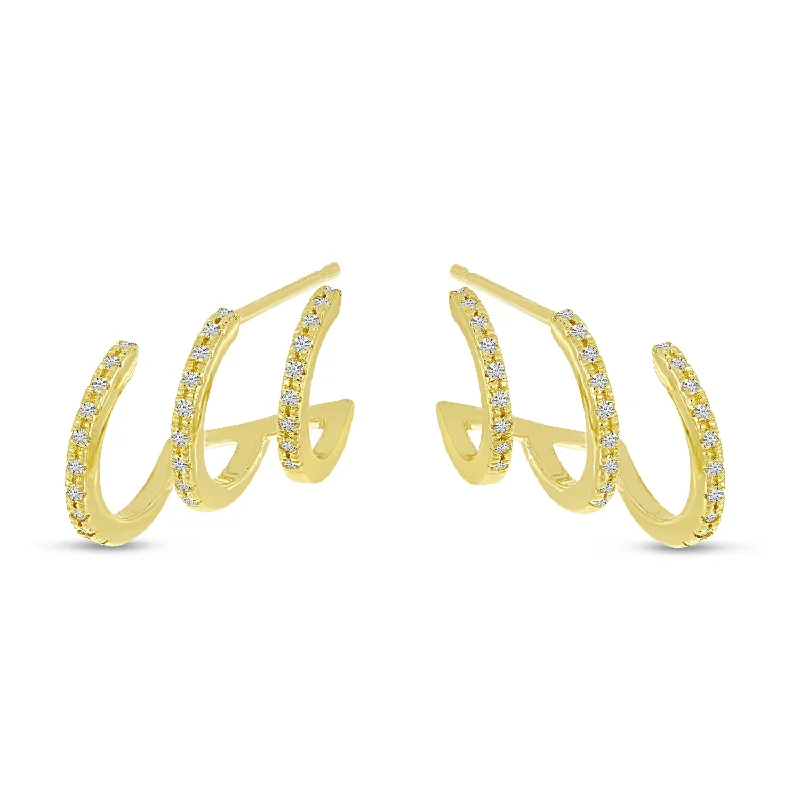 Best hoop earrings with delicate chain details for a trendy and stylish design-14K Yellow Gold 0.14ct. Diamond Triple Row Huggie Earrings