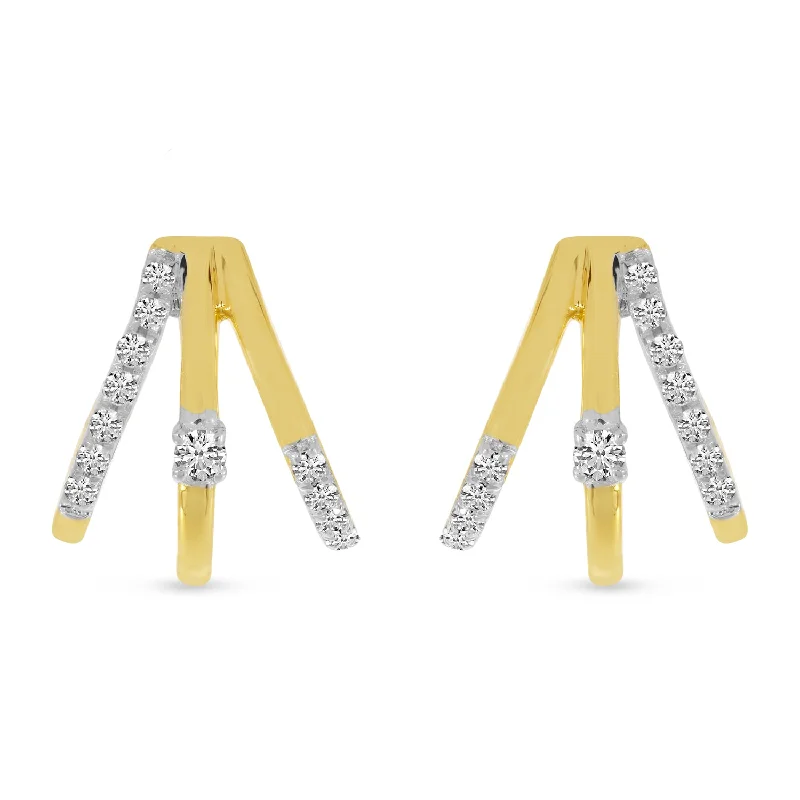 Medium hoop earrings for an everyday look with the perfect balance of style-14K Yellow Gold 0.17ct. Diamond Triple Row Huggie Earrings