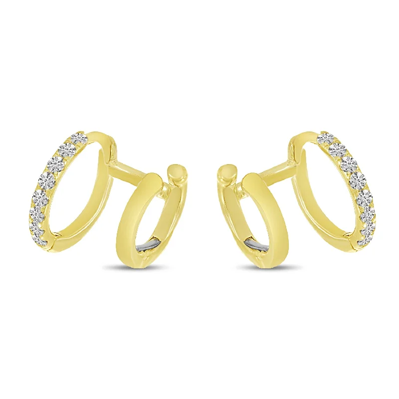 Hoop earrings with dangling charms for a playful and fun look-14K Yellow Gold 0.24ct. Diamond Double Hoop Huggie Earrings