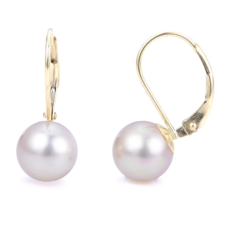 Best hoop earrings with geometric shapes for a modern and artistic appeal-14K Yellow Gold Signature High Luster Akoya Pearl Leverback Earrings