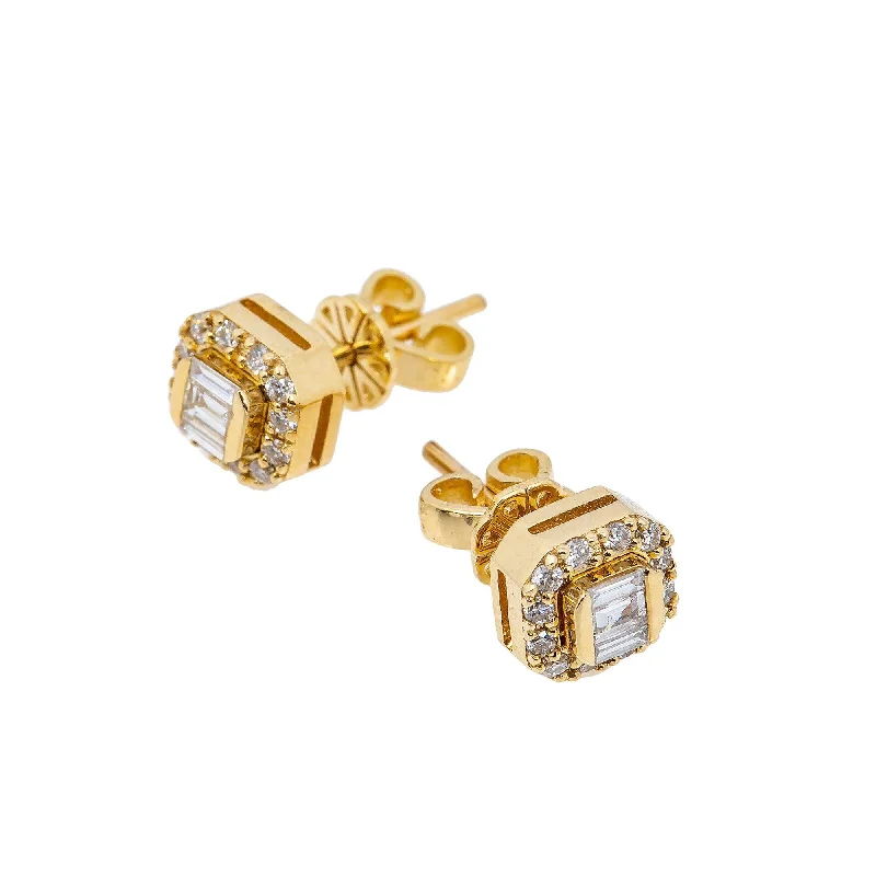 Hoop earrings with artistic filigree designs for an intricate, delicate finish-14K YELLOW GOLD BAGUETTE DIAMOND EARRINGS