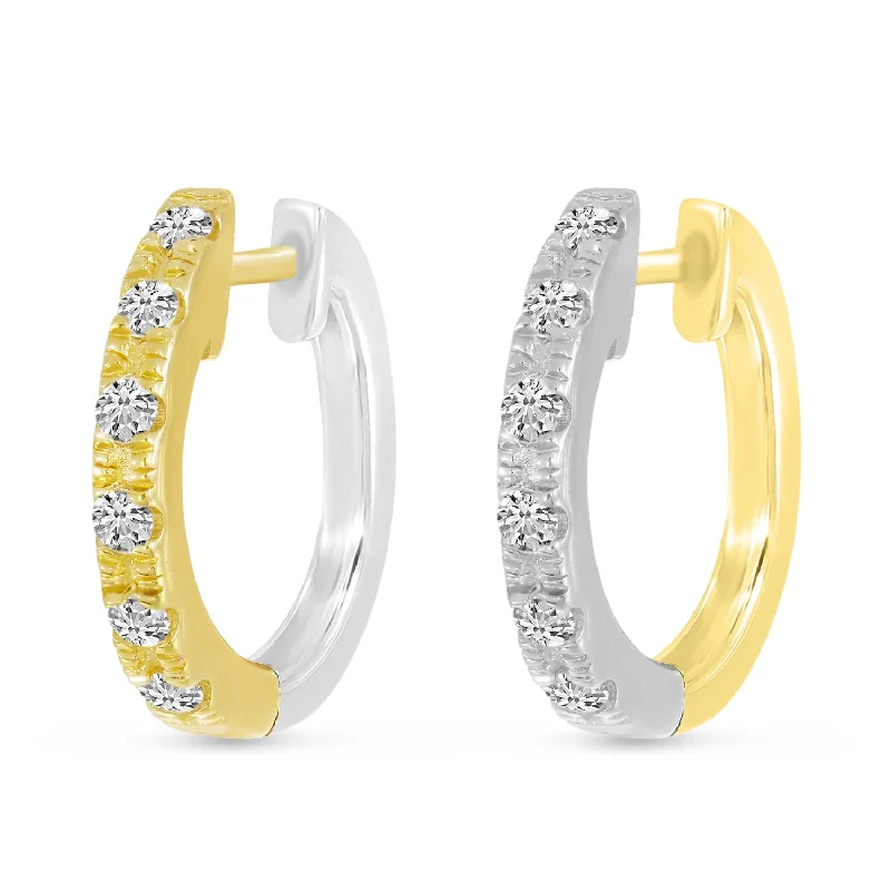 Hoop earrings with open designs for a modern, lighthearted vibe-14K Yellow & White Gold 0.24ct. Diamond Reversible Huggie Hoop Earrings