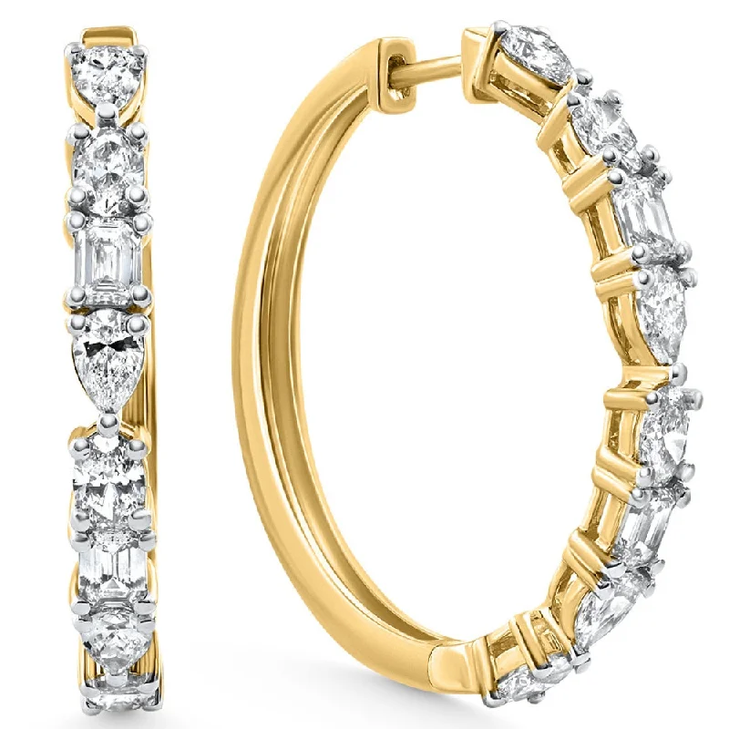 Hoop earrings with diamond-cut surfaces for added sparkle and shine-4.34 Ct Multi Fancy Shape Diamond Hoops 14k Gold Lab Grown Women's Earrings