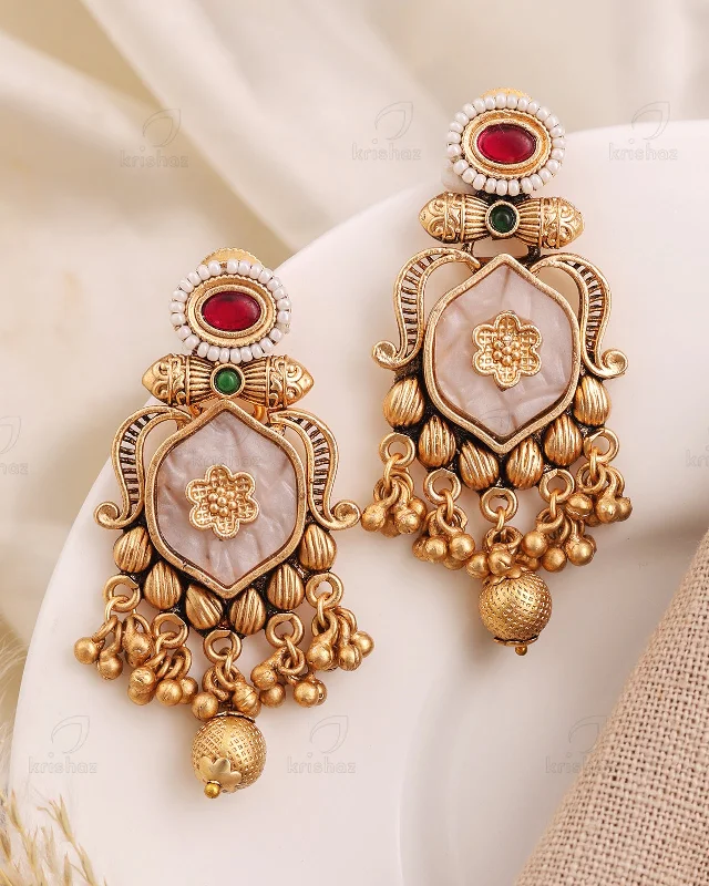 Hoop earrings with twisted leather for a chic and modern boho look-Aarika Temple Gold Dangler