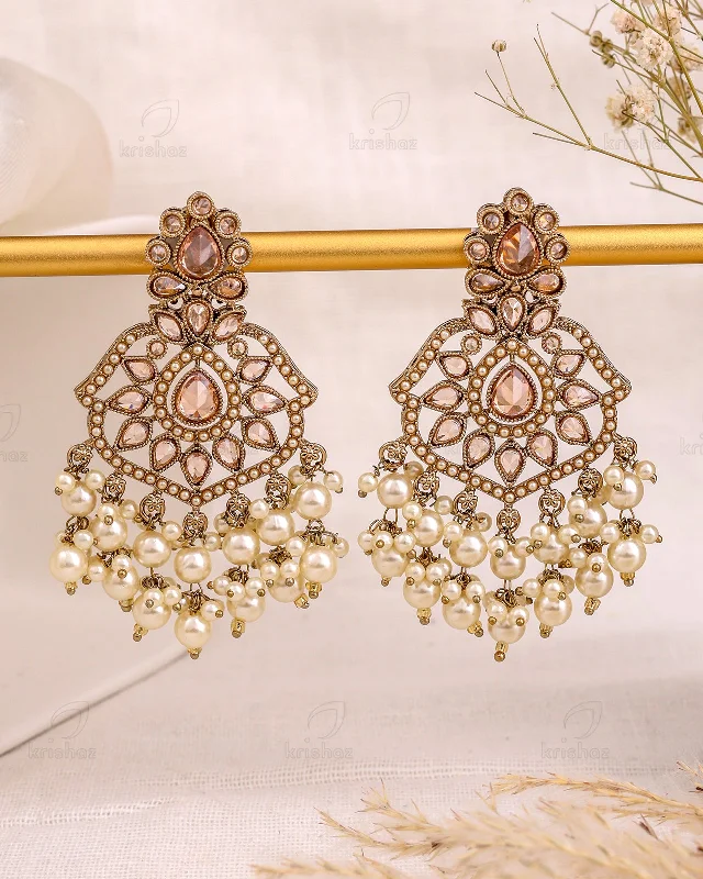 Best hoop earrings with geometric hexagon shapes for a modern, angular look-Aaziya Pakistani Kundan Danglers