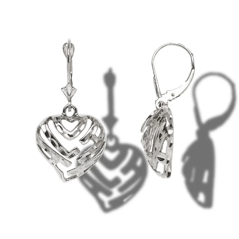 Hoop earrings with artistic filigree designs for an intricate, delicate finish-Aloha Heart Earrings in White Gold - 15mm