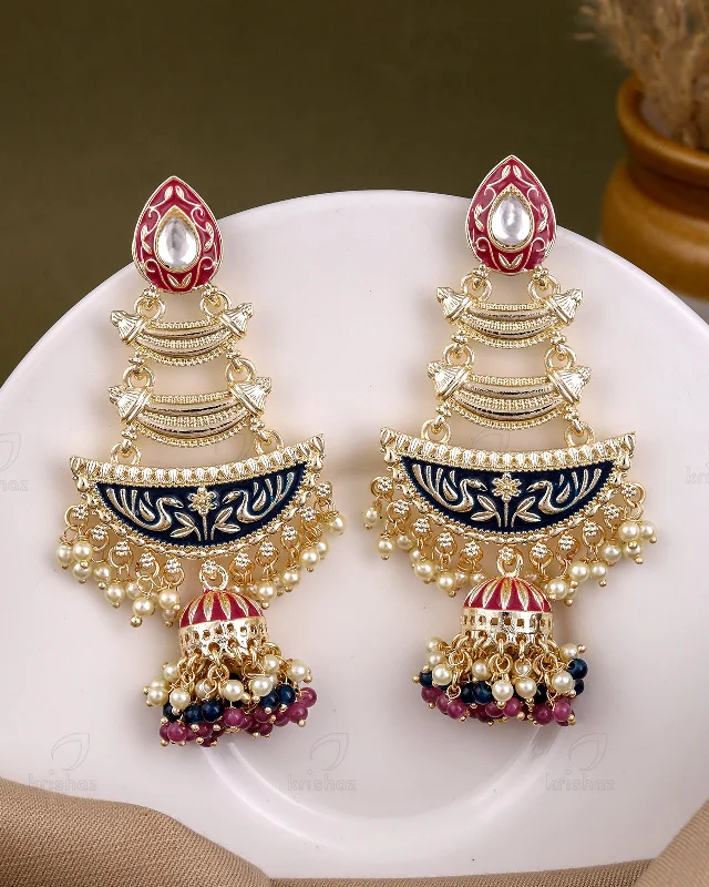 Hoop earrings with floral motifs for a feminine and nature-inspired look-Ashika Kundan Danglers-M