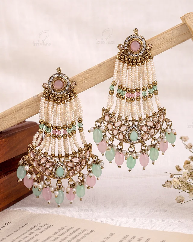 Hoop earrings with colorful beads for a fun and playful vibe-Ayat Pakistani Kundan Danglers