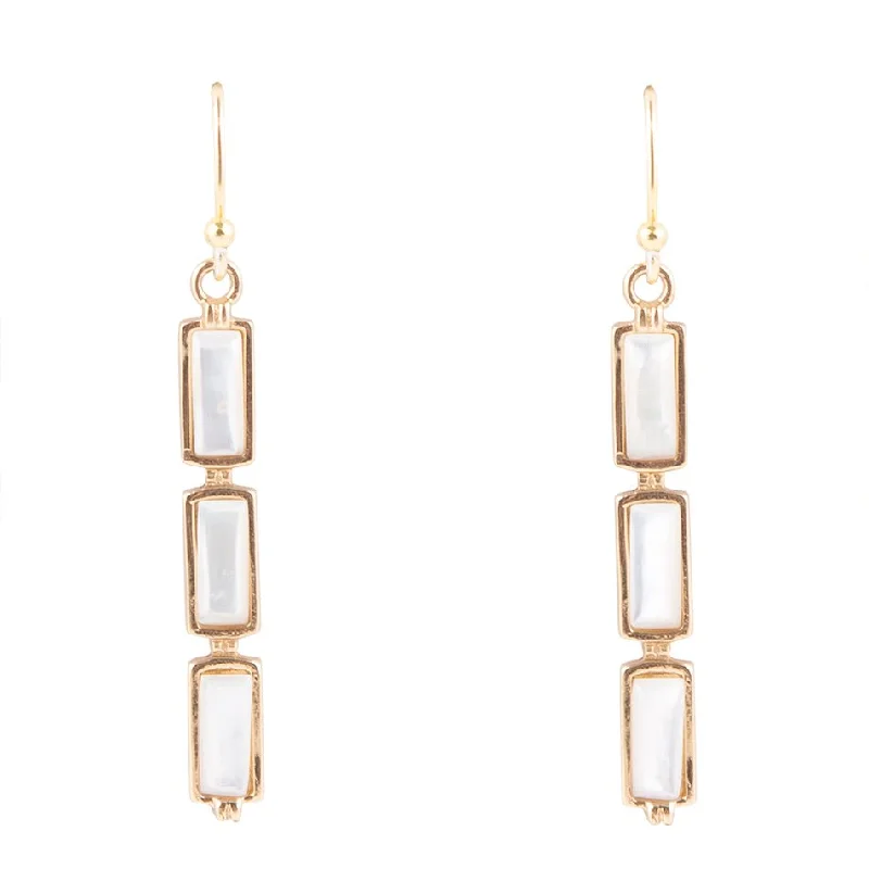 Best hoop earrings with gold-plated finishes for an affordable luxury vibe-Baguette Mother of Pearl and Golden Bronze Linear Earrings