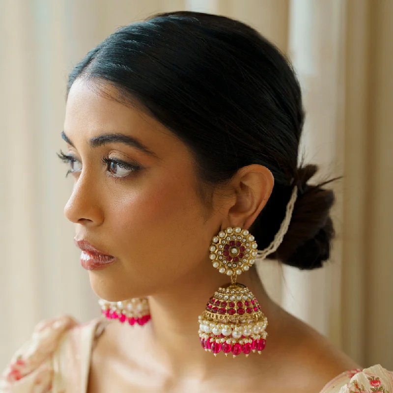 Hoop earrings with leather accents for a sleek and bold combination-Banita Jhumki Ruby Drops