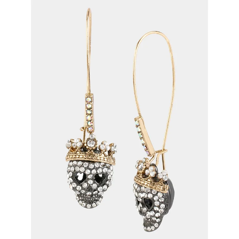 Hoop earrings with infinity loop designs for a continuous and eternal shape-Betseys Crystal Pave Skull Hook Earrings Crystal