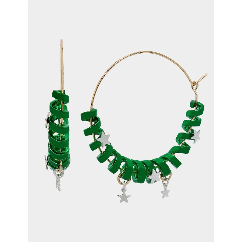 Best hoop earrings with gold-plated finishes for an affordable luxury vibe-Betseys Holiday Coil Hoop Earrings Green