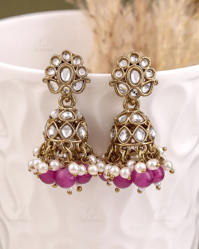 Best hoop earrings with custom designs for a personalized, unique accessory-Bindu Kundan Jhumki-M