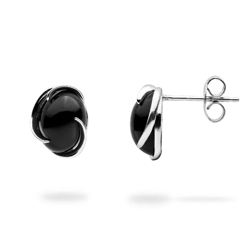 Hoop earrings with spiral designs for a dynamic and fluid look-Midnight Wave Black Coral Earrings in White Gold - 9mm