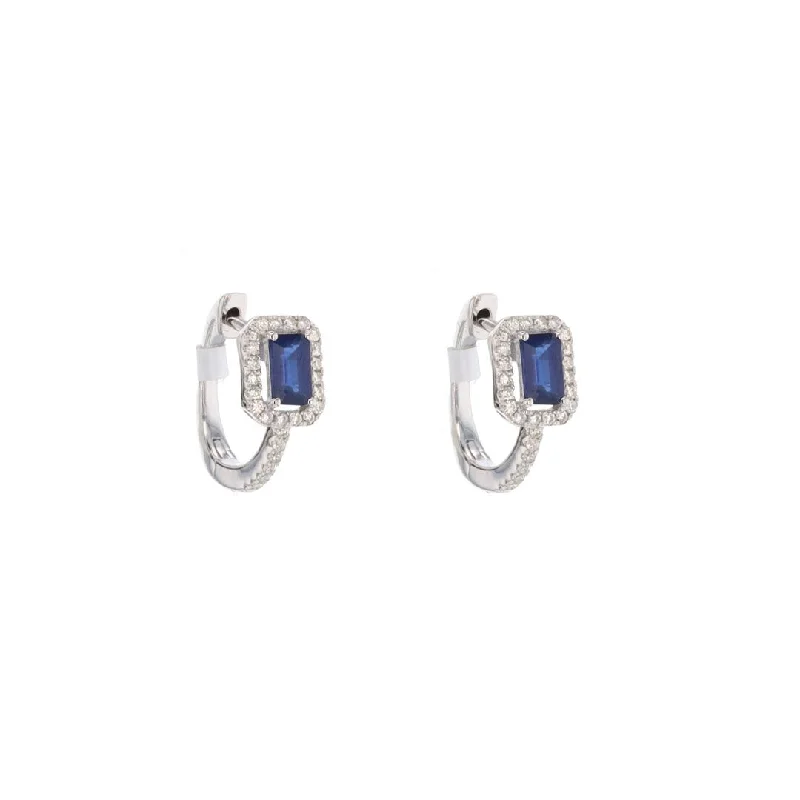 Best hoop earrings with minimalist designs for a clean and modern aesthetic-Blue Sapphire & Diamond Halo Huggie Earrings